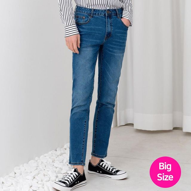 빅사이즈 신상 일자 스판 코디 캐쥬얼 청바지 슬림핏