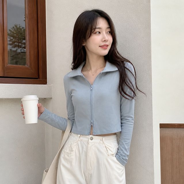 여성 카라 집업 크롭 바람막이 자켓 비치웨어 휴가룩 커버업 상의