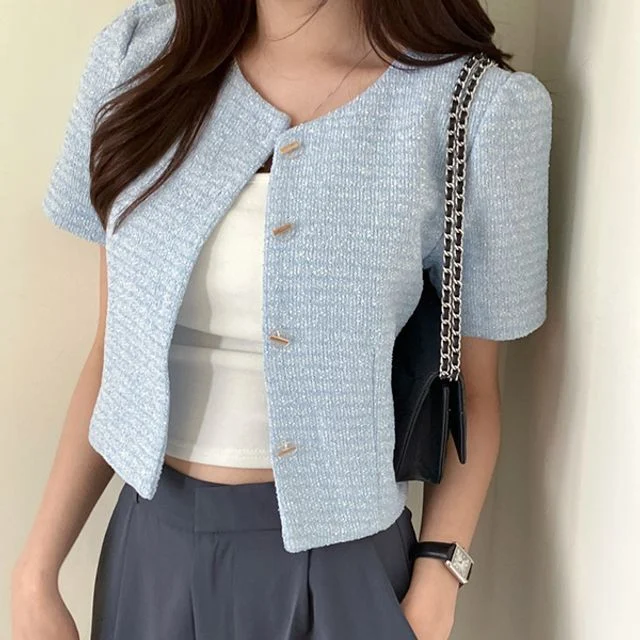 여름 반팔 크롭 데일리 아우터 트위드