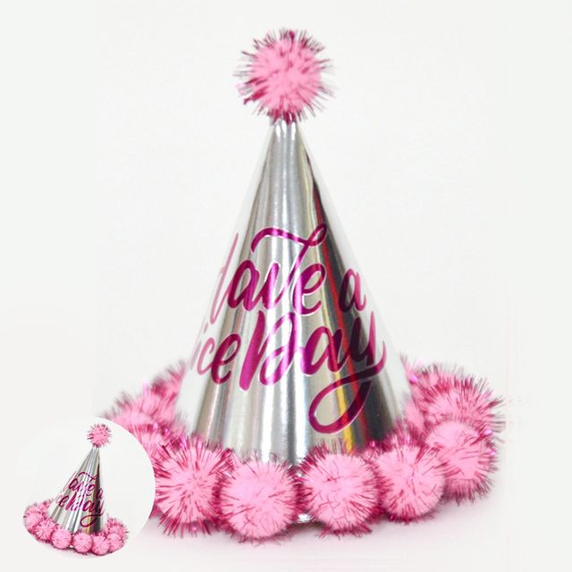 아기꼬깔모자 생일파티머리띠 고깔모자 생일파티 미니 은박 솜방울 블루