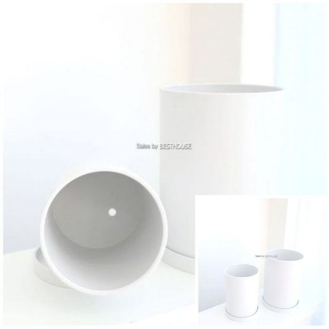 고강도 플라스틱 화이트 무광 원통형 1호 15x20cm 플라스틱화분 인테리어화분 정원용품 플라스틱화분다이