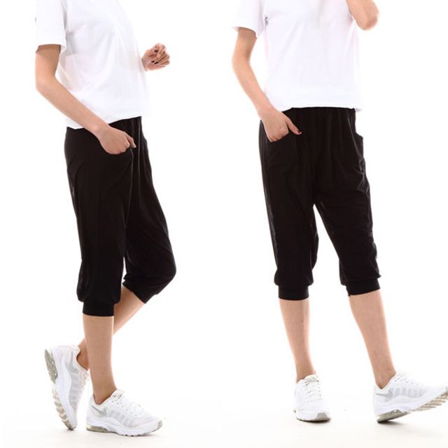여자 여름 필수 홈웨어 여행 아이스 쿨바지 7부 블랙