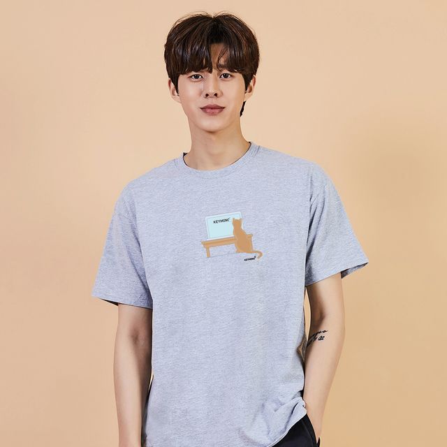키밍 고양이 야옹이 컴퓨터 귀여운티 여름반팔코디