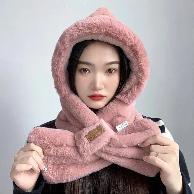 비타리토 소프트퍼 후드 머플러 50x34cm 핑크