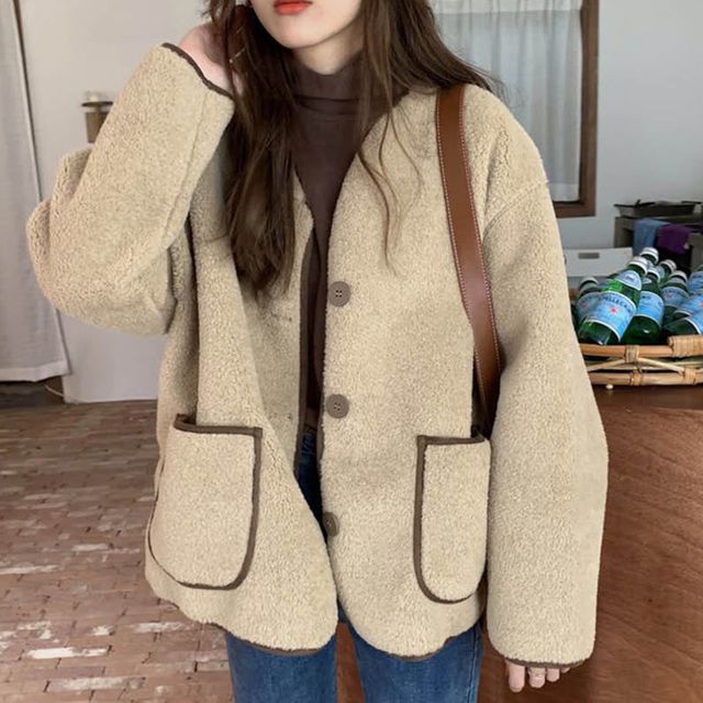 여성 양털 배색라인 점퍼 1P 봄 가을 데일리 아우터