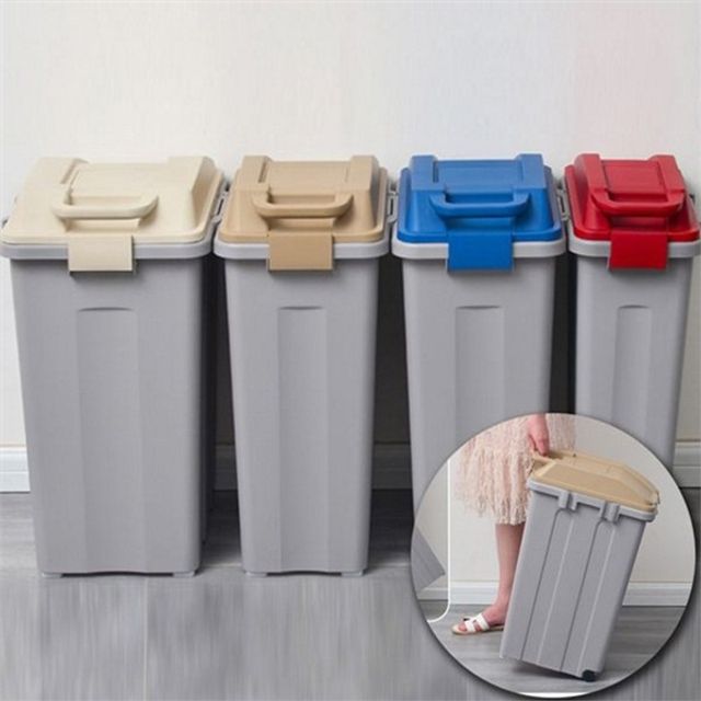 이동식 쓰레기통 35L 바퀴 달린 쓰레기통 플라스틱 뚜껑있는 페달형 업소용 분리수거함 분리수거 휴지통