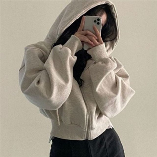 하프집업 여성 세미 크롭 후드 집업 빅사이즈 여성 루즈핏 후드