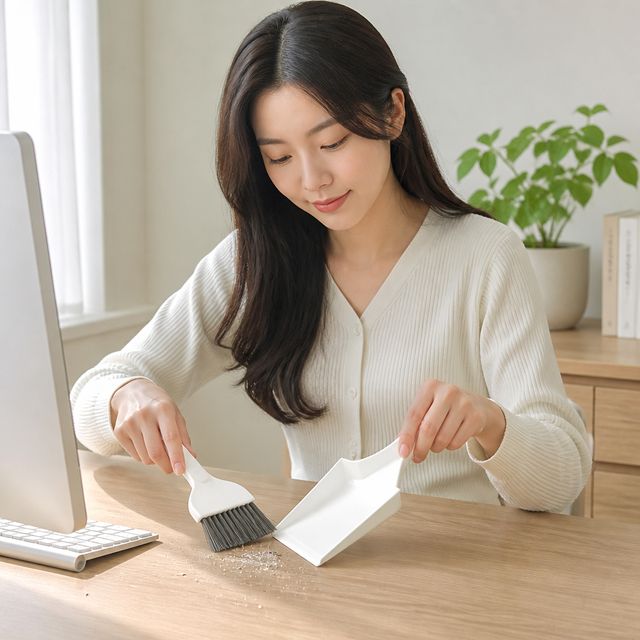 책상 사무실 미니 청소 빗자루 쓰레받기 교실 창문틀 먼지 제거용 플라스틱 도구