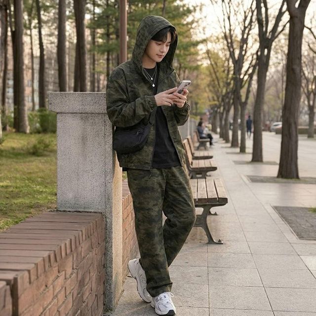 남성 야외활동 카모 전술 후드형 지퍼형 아웃도어
