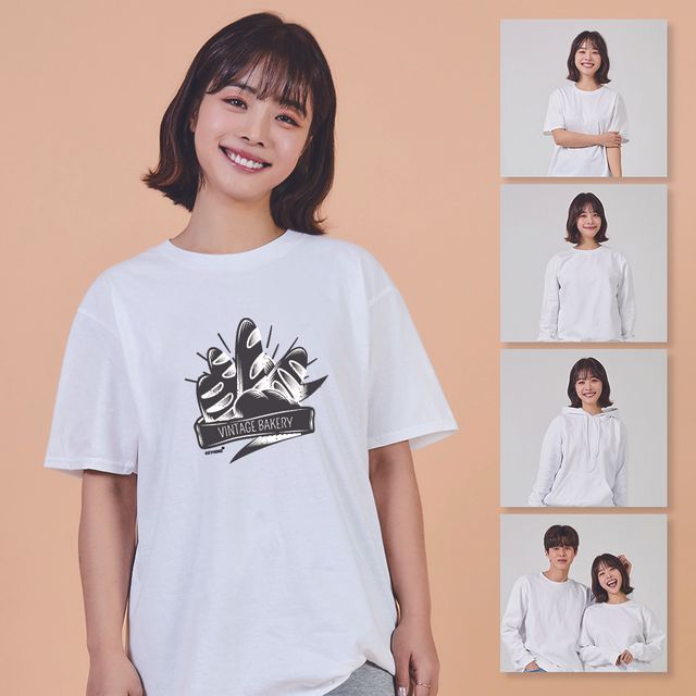 키밍 VINTAGE BAKERY 오버핏 회사티제작 무지티셔츠 - 빈티지 감성