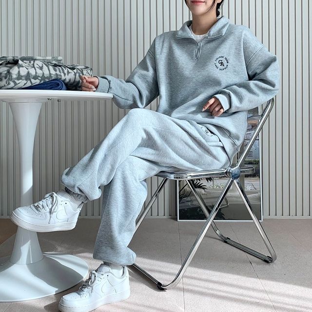 여성 코디세트 뉴기모 칼리지 데일리 반집업 조거세트