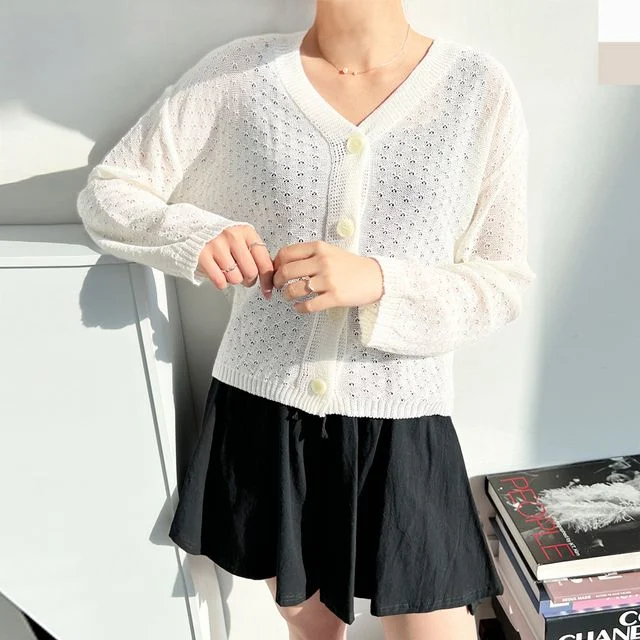 WL 2L-CBB 1040 여자썸머펀칭긴팔니트가디건