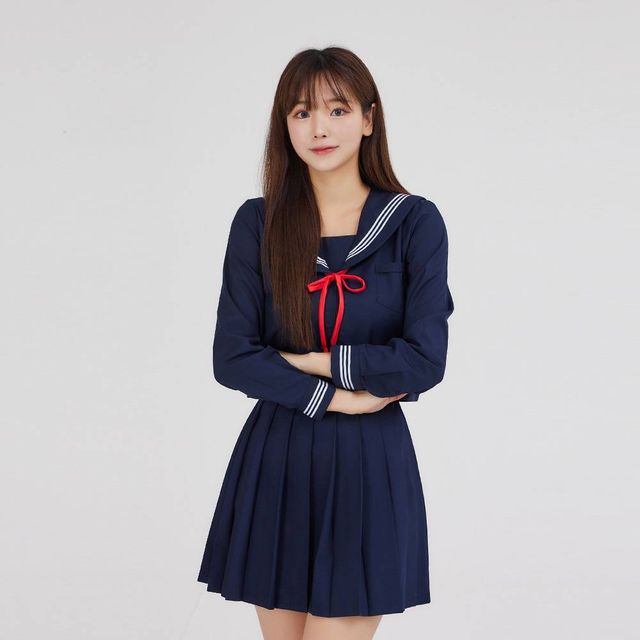 TBZ 교복몰 네이비 플리츠 세라복 세트 (긴팔) 일본교복