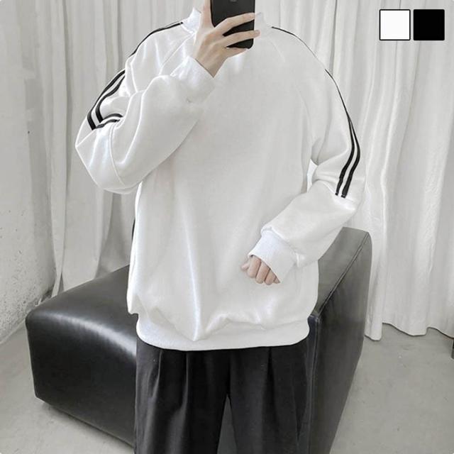 남성 2색 프리사이즈 일반핏 투라인 반목 길팔 티셔츠