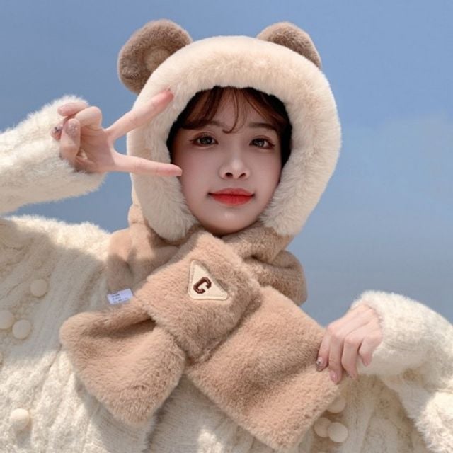 동물모자 바라클라바 뽀송 후드넥워머 곰돌이 겨울모
