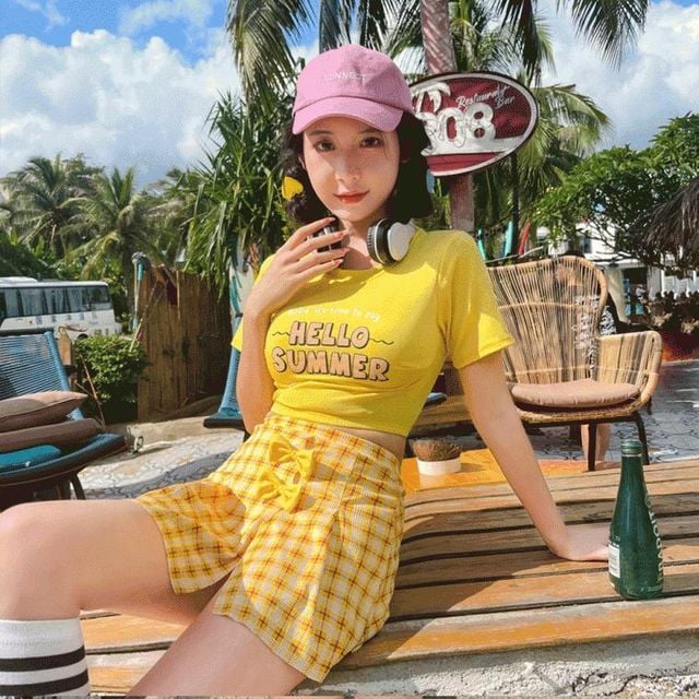 수영복 크롭 2pcs 헬로 래쉬 가드 비치 웨어