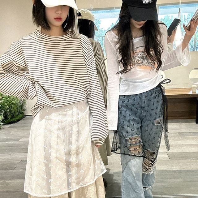 비치웨어 랩 스커트 수영복 시스루 레이어드 스타일