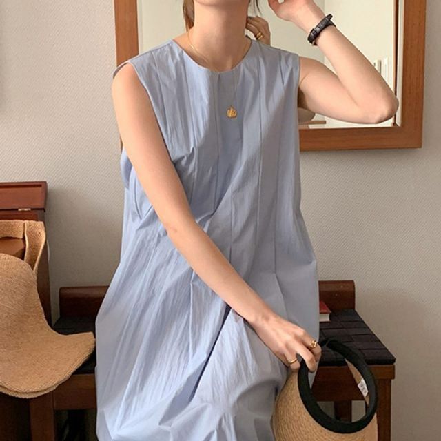 데일리옷 데일리룩 핀턱 플레어 나시 롱원피스