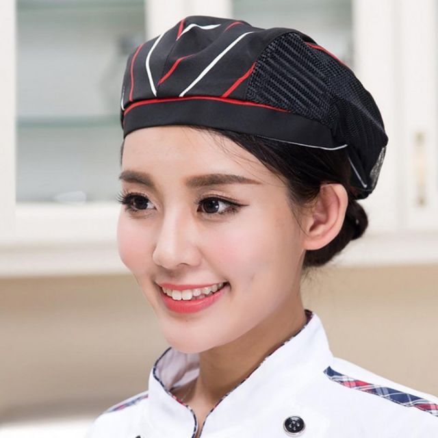 통기성 메쉬 주방 모자 조리용 베레모 위생 두건 작업용 유니폼 캡