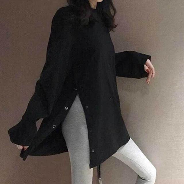 여자 긴팔 티셔츠 롱티 옆단추트임 블랙 화이트