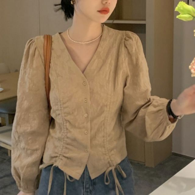 베이지 셔링 셔츠블라우스 여성블라우스 여성셔츠 귀걸이 데일리 큐빅 반지 진주