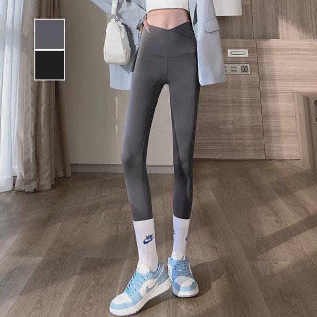 여성 슬림해보이는 크로스 밴딩 포인트 9부 레깅스