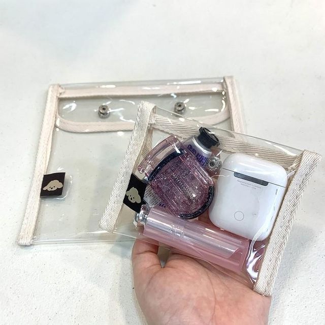 단추 투명 PVC 파우치 2사이즈 휴대용 여행 소지품 보관 학교 화장품 용품 여행 여학생