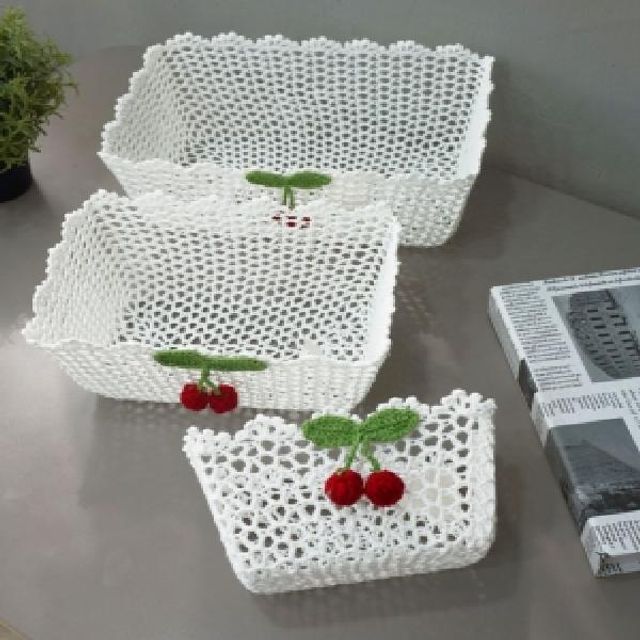체리 레이스 직사각 바스켓 (3size)