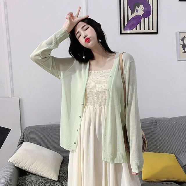 여성 시스루 브이넥 가디건 DS-CC155