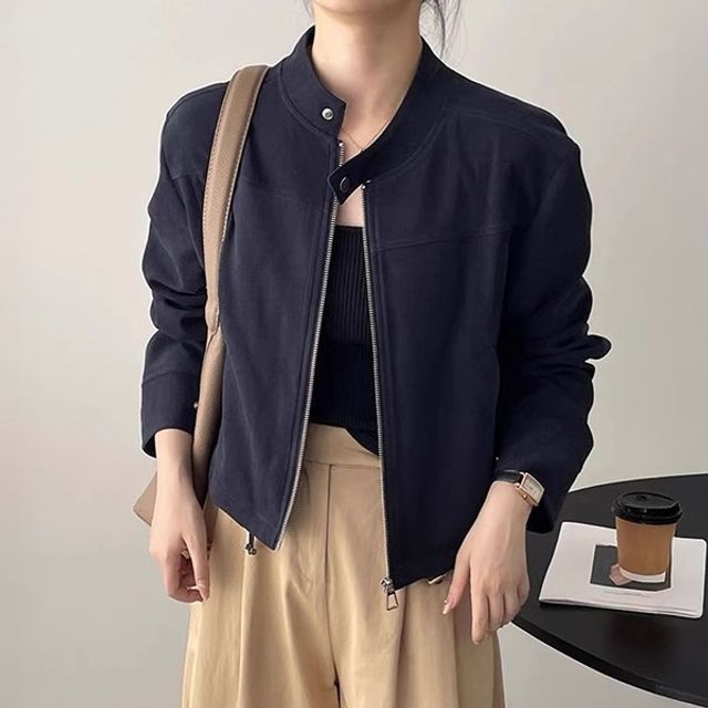 여름 여성 크롭 밴딩 재킷 노카라 숏자켓