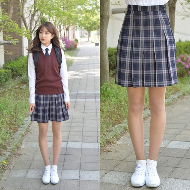 백합주름치마 교복 전체 교복몰 교복치마 주름 블랙체크