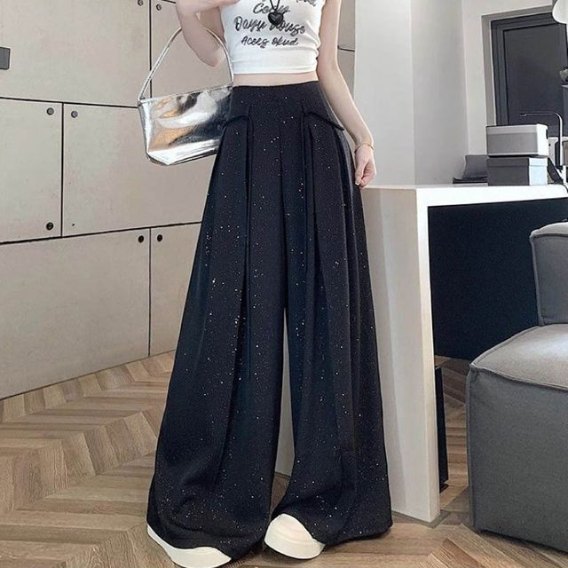 여자 A라인 와이드핏 뒷밴딩 팬츠 하이웨스트 롱 슬랙
