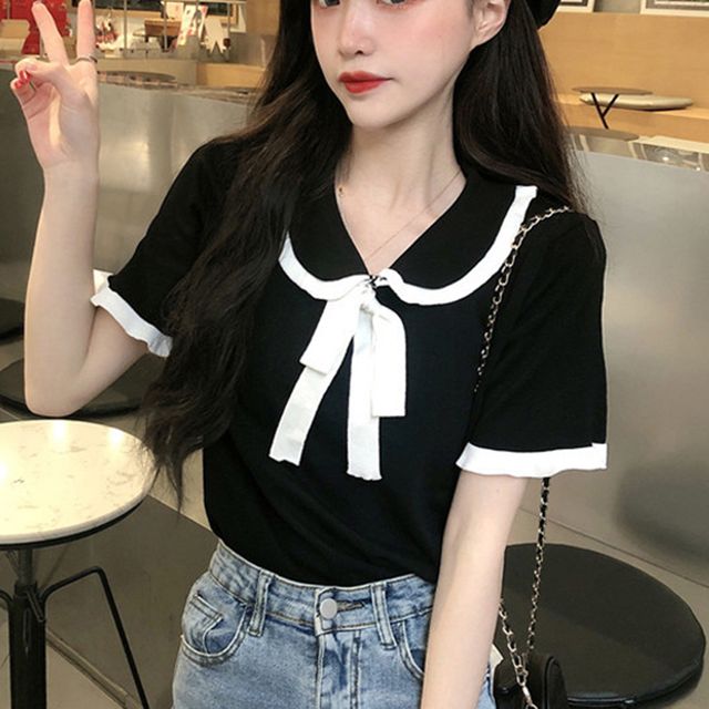 여성 외출 데이트 패션 여성스러운 카라 반팔티셔츠