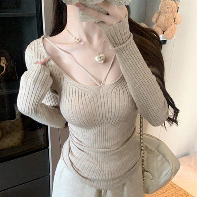 오피스룩 나그랑 롱 캐쥬얼 여자니트티 신상 가을 봄