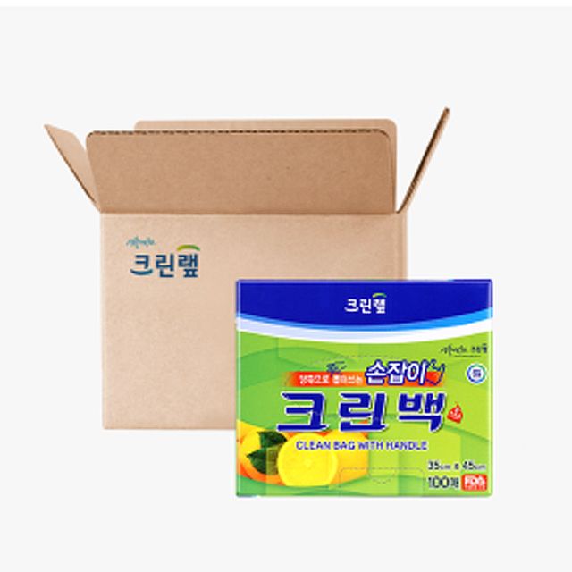 혜명몰 (BOX)크린백 손잡이형 35x45x100매 10개입 위생봉투 야채보관백 일회용비닐봉투 소형비닐봉투 일회