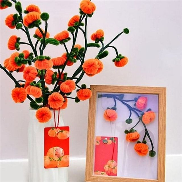 플러피 모루 감꽃 꽃다발 핸드메이드 감꽃 꽃다발 diy 만들기 장식