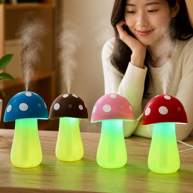 버섯 모양 초음파 가습기 캐릭터 무드등 USB 연결형 분무기