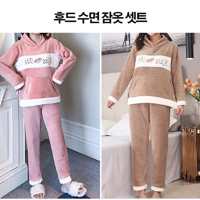 세트 수면잠옷 부드러운 소재 홈웨어 후드 단잠 바지