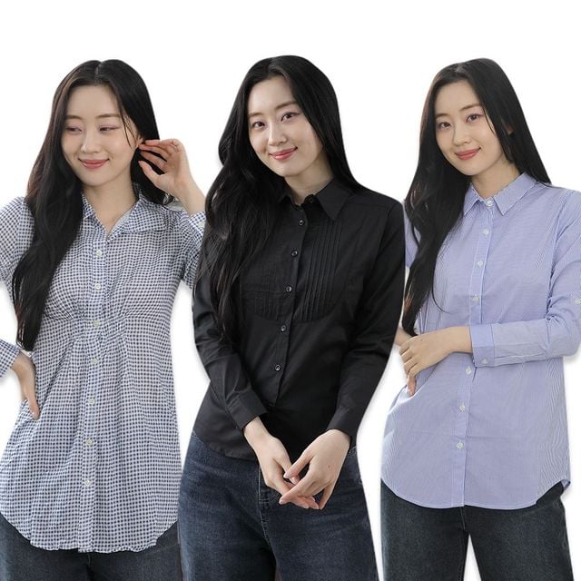 남방 체크 셔츠 스판 여성 스트라이프 블랙 여성셔츠