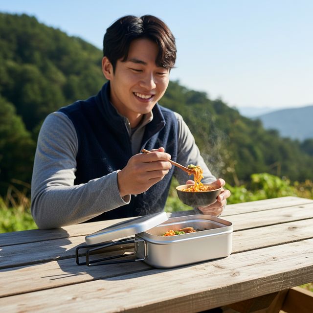 캠핑용 사각 반합 알루미늄 도시락 군용 라면 쿠커 접이식 손잡이