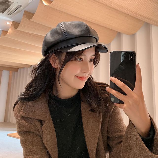 가을 데일리 레더 가죽 꾸안꾸 보이캡 팔각모 빵모자