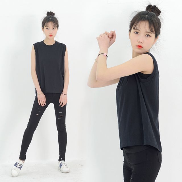 여성 민소매 나시 면 티셔츠, 빅사이즈 88까지 여름 반팔