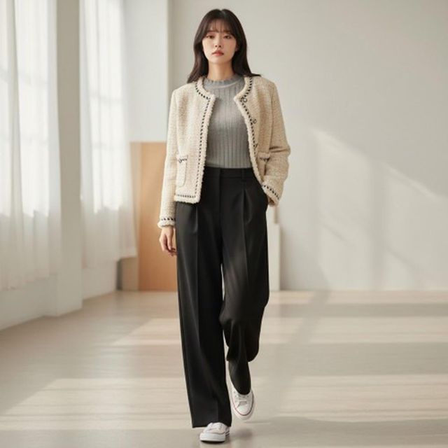 와이드 일자 정장팬츠 여성정장팬츠 정장바지 절개
