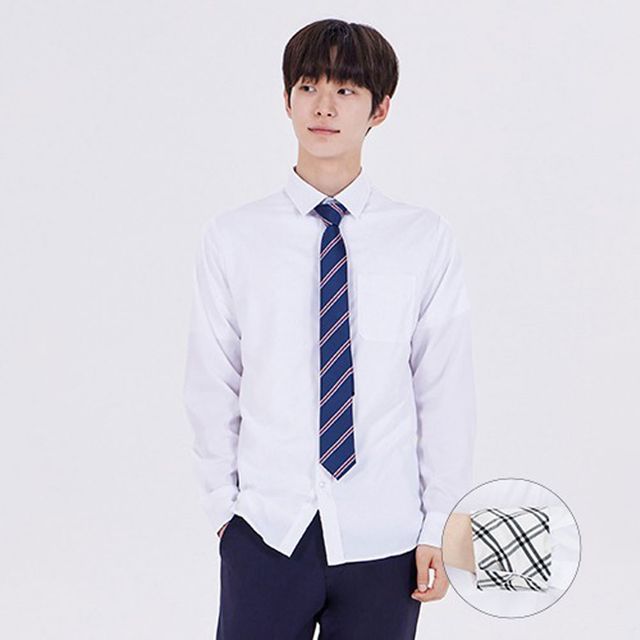 교복몰 프리미엄 남성 화이트 셔츠 그레이체크 교복