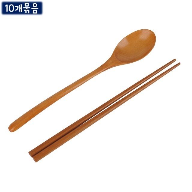 옻칠 수저 세트 10묶음 - 천연 나무 원목 식기 세트