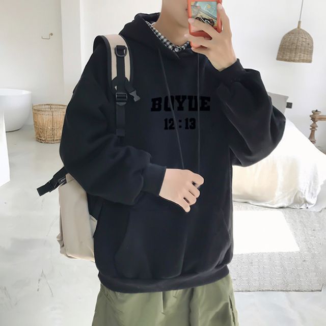 남성 겨울 기모 후드 티셔츠 데일리 포근한 후드티 - 따뜻한 겨울룩