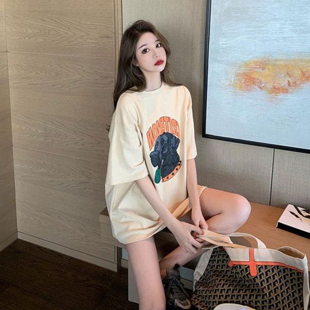 티셔츠 프린팅 반팔 오버핏 박스티 여름 루즈핏 반팔티 박스 여성