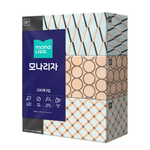 모나리자 미용티슈 각티슈 200매 3입 - 매일 사용하기 좋은 부드러운 티슈