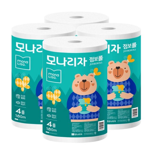 모나리자 녹스 점보롤 화장지 2겹 180m 4롤 4팩 대용량