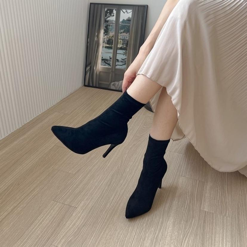 스판 스웨이드 스틸레토 하이힐 앵클 부츠 숏 부츠